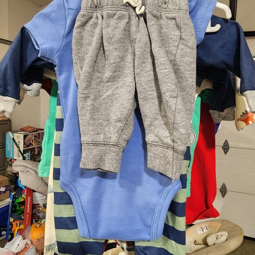 Gray Kids Bottoms & Blue Onsie